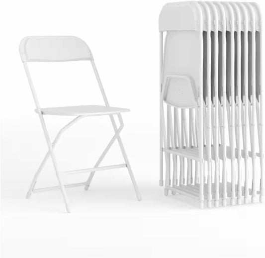 Ultra-Strong White Folding Chairs 10-Pack, 650 lb Capacity, Durable & Comfortable for Any Occasion